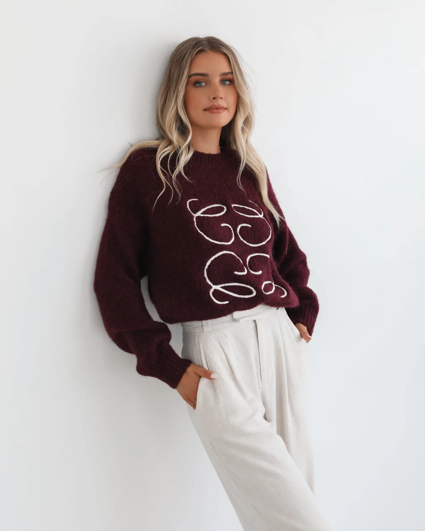 Adelaine Knit - Wine Print