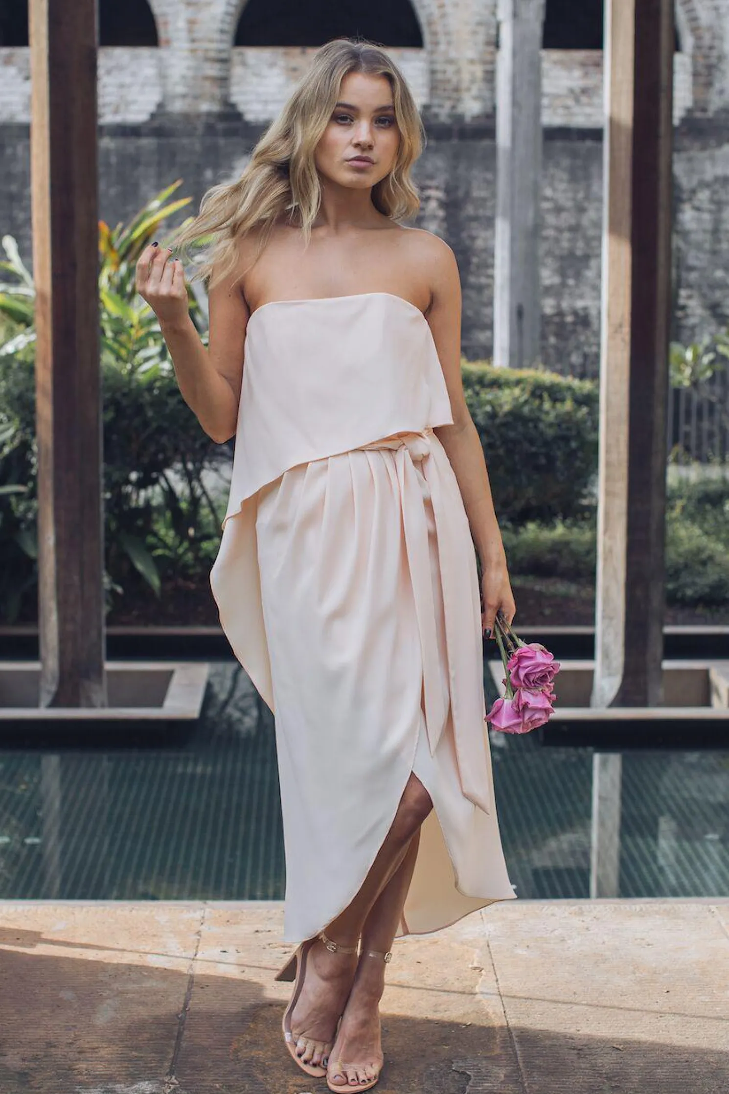Fleur Strapless Dress - Apricot