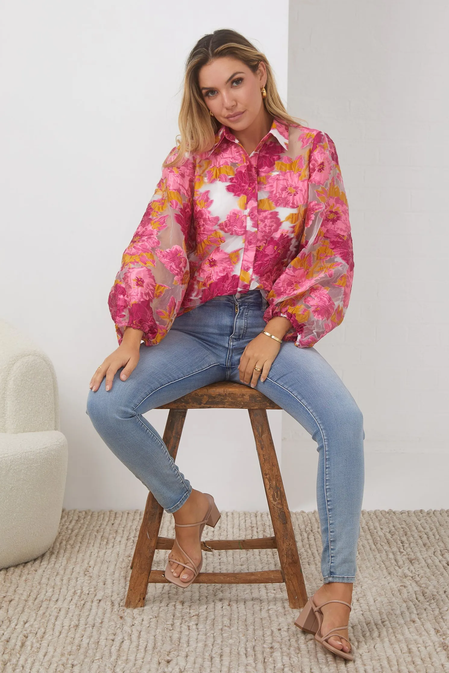 Janette Shirt - Pink and White Floral