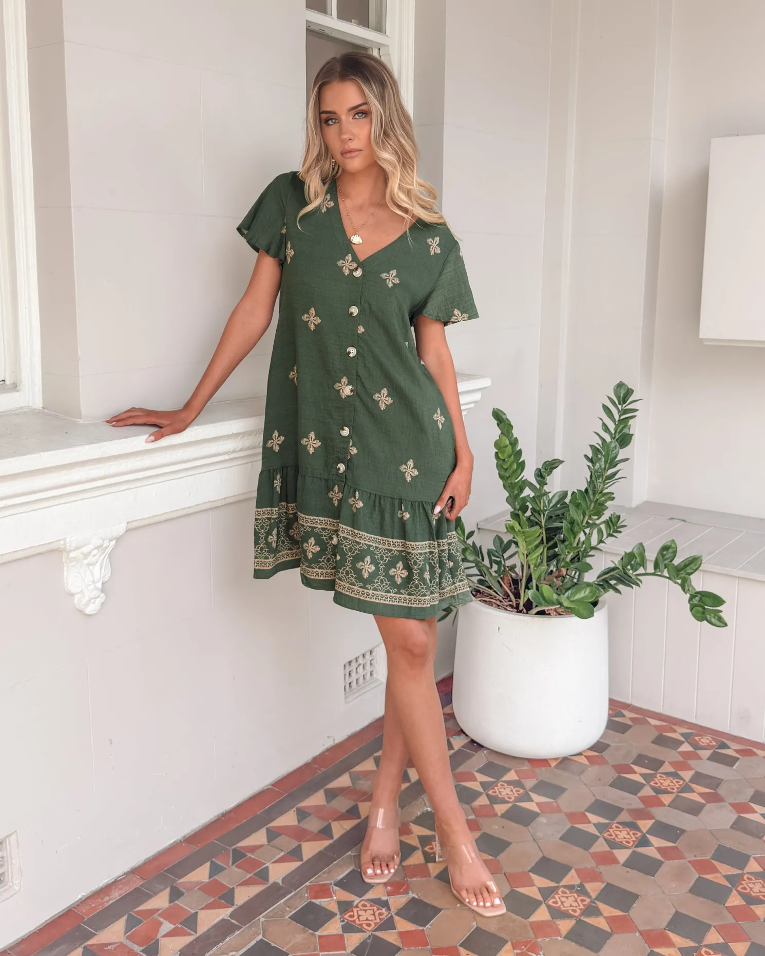 Kalea Dress - Khaki Print