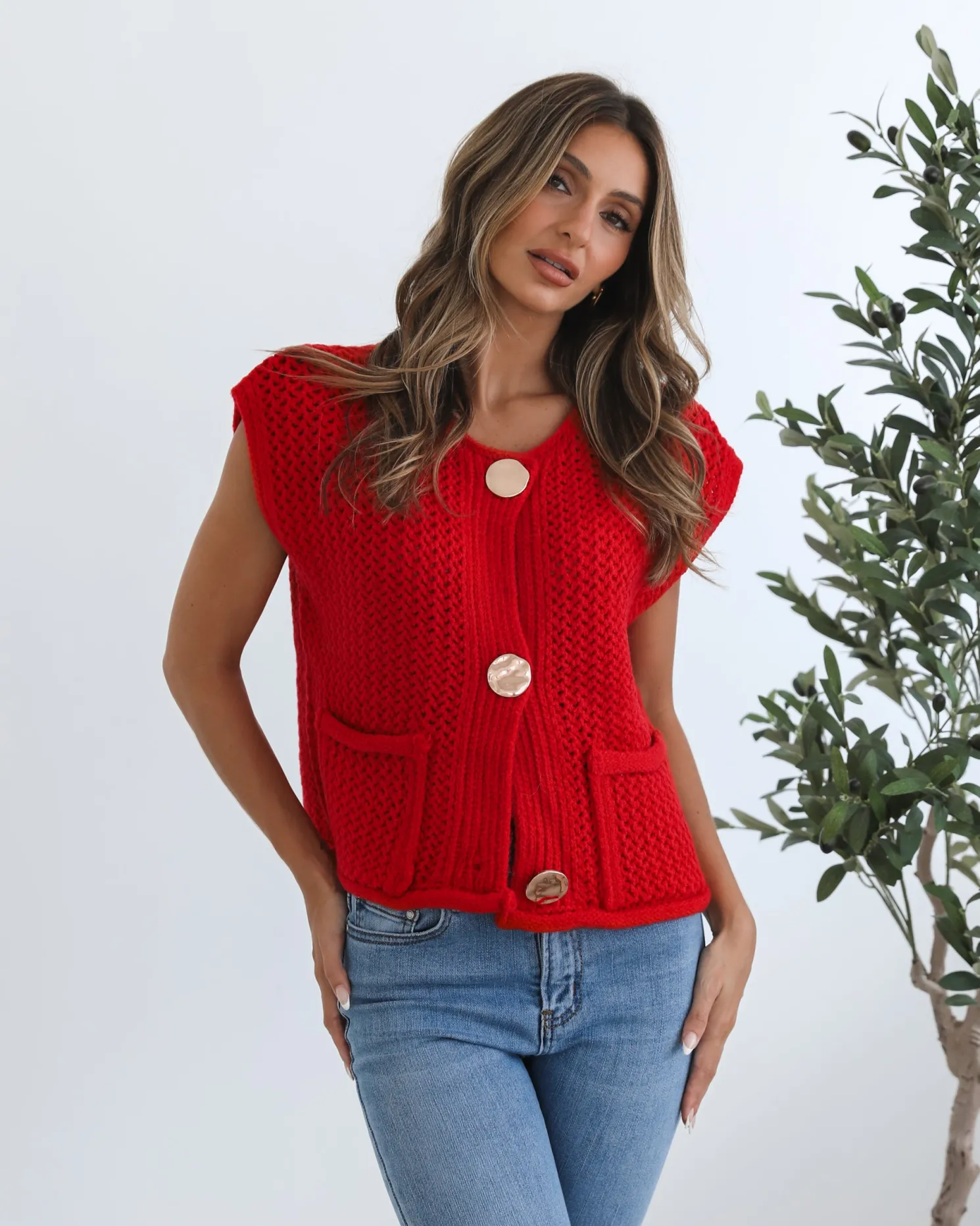 Vasha Knit Top - Red