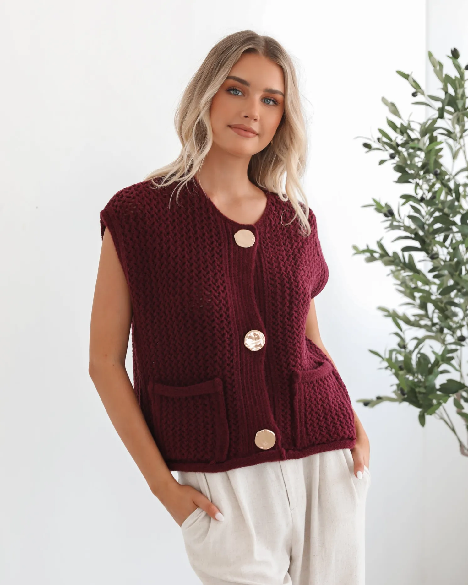 Vasha Knit Top - Wine